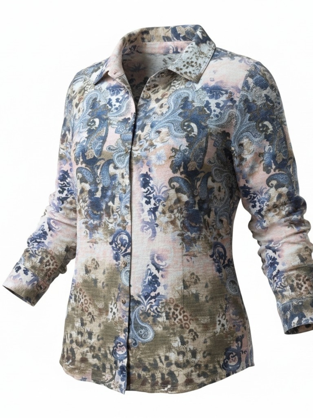 SOFT SURROUNDINGS | Paisley Animal Print Button Down Shirt Cotton Blouse | XL